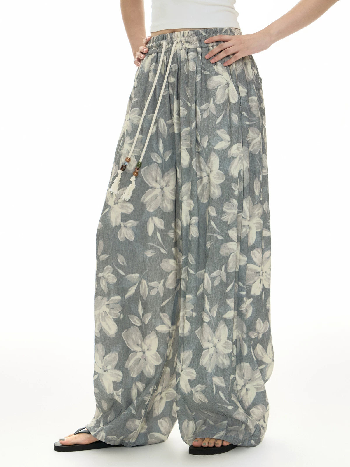 TGNS Plaid Floral Casual Wide-leg Pants