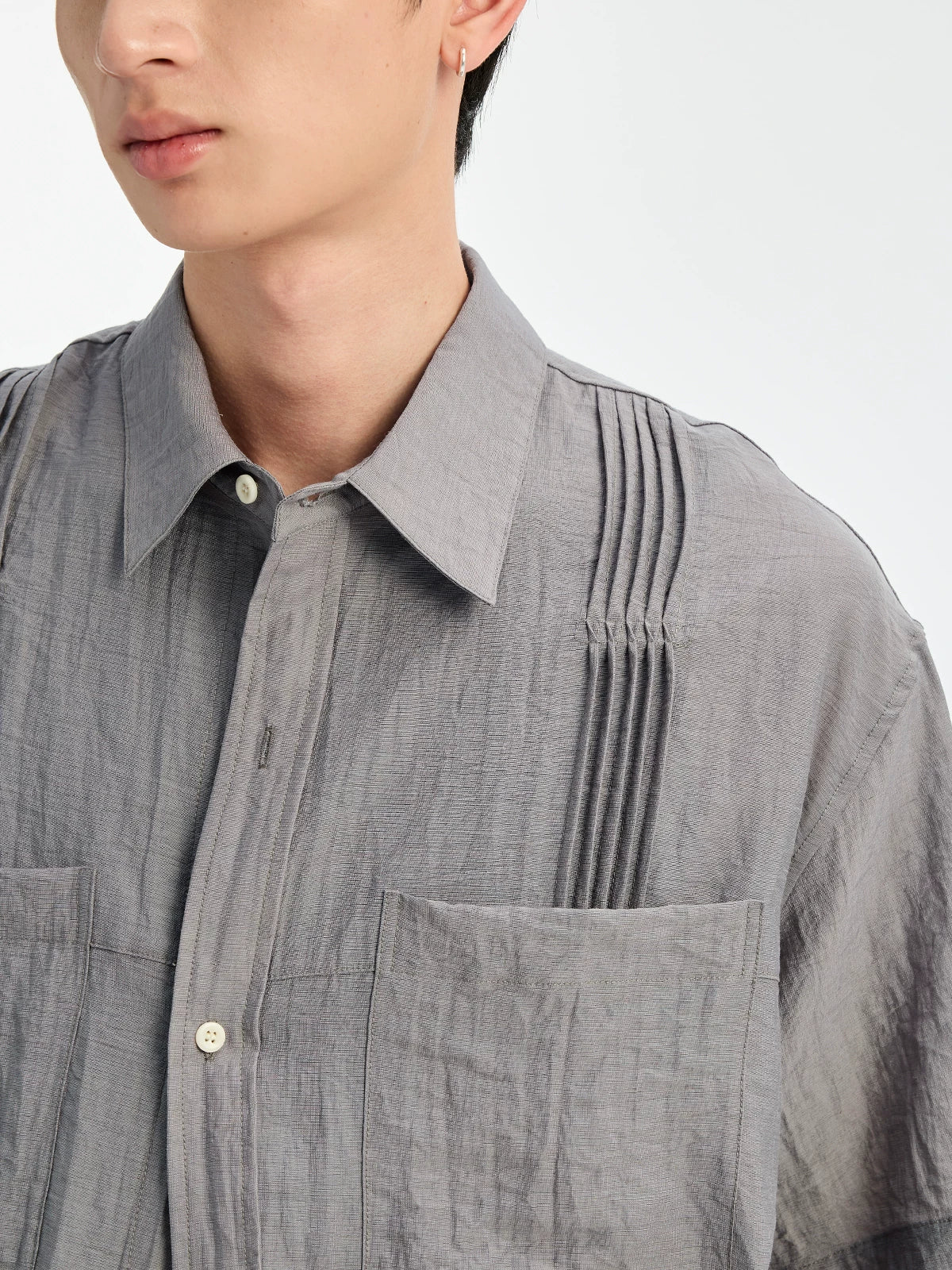 BUTTBILL Vintage Loose Lapel I-pleated Shirt
