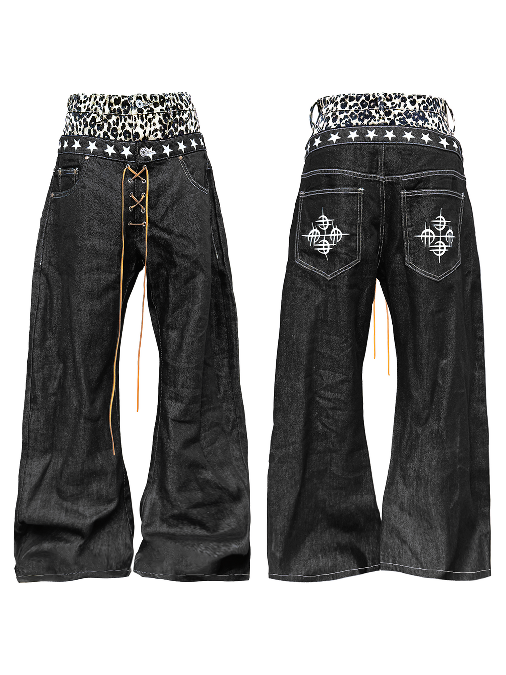 DETW Leopard Print Original Cow Scimitar Stacked Jeans