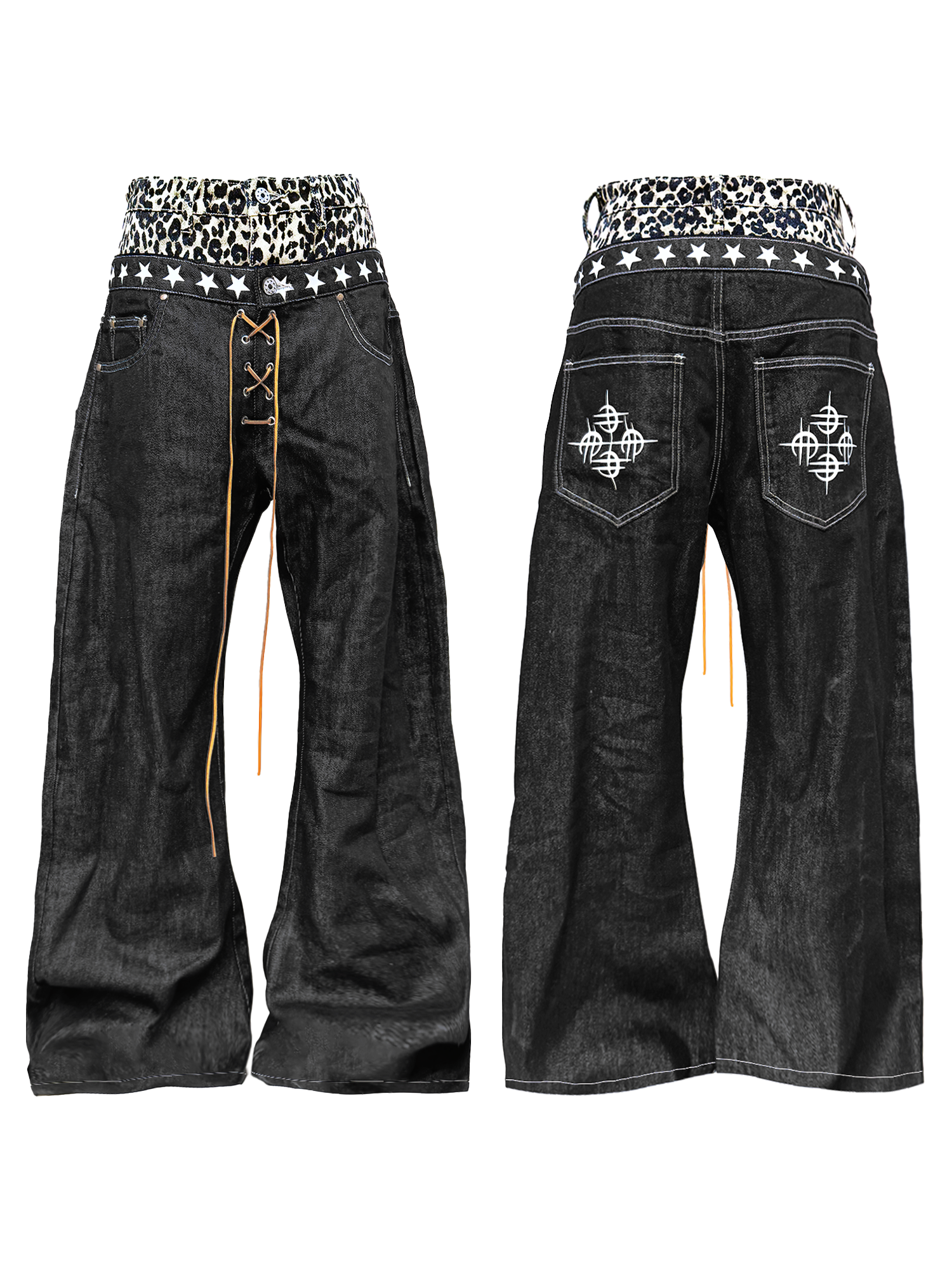 DETW Leopard Print Original Cow Scimitar Stacked Jeans