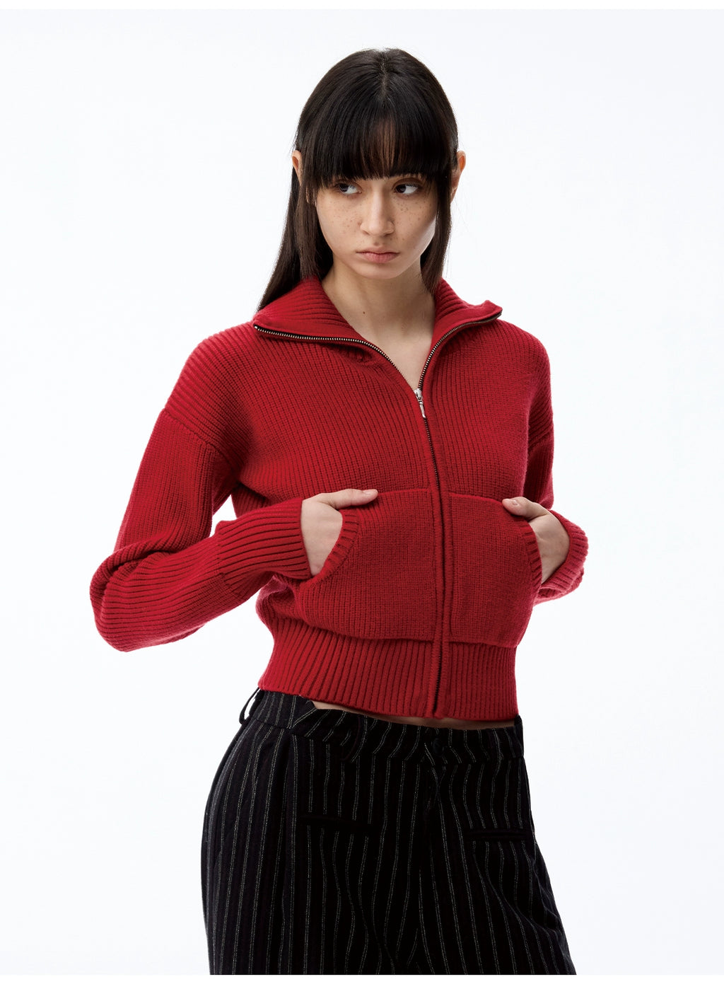 JCAESAR WOMEN Pit Strip Thick Pit Strip Micro Slim-fit Knitted Cardigan