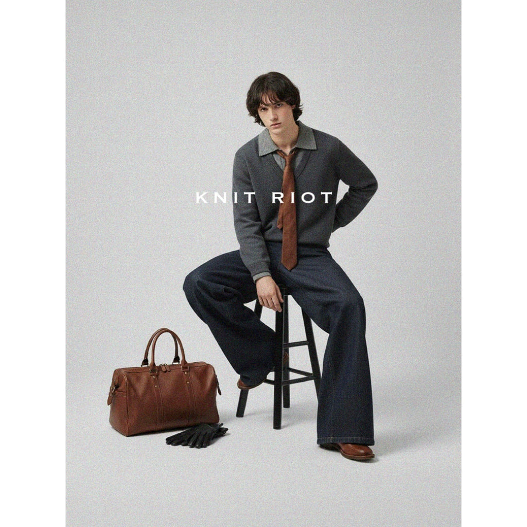 KNITRIOT Fake Two-piece Lapel Long-sleeved Knitted Sweater