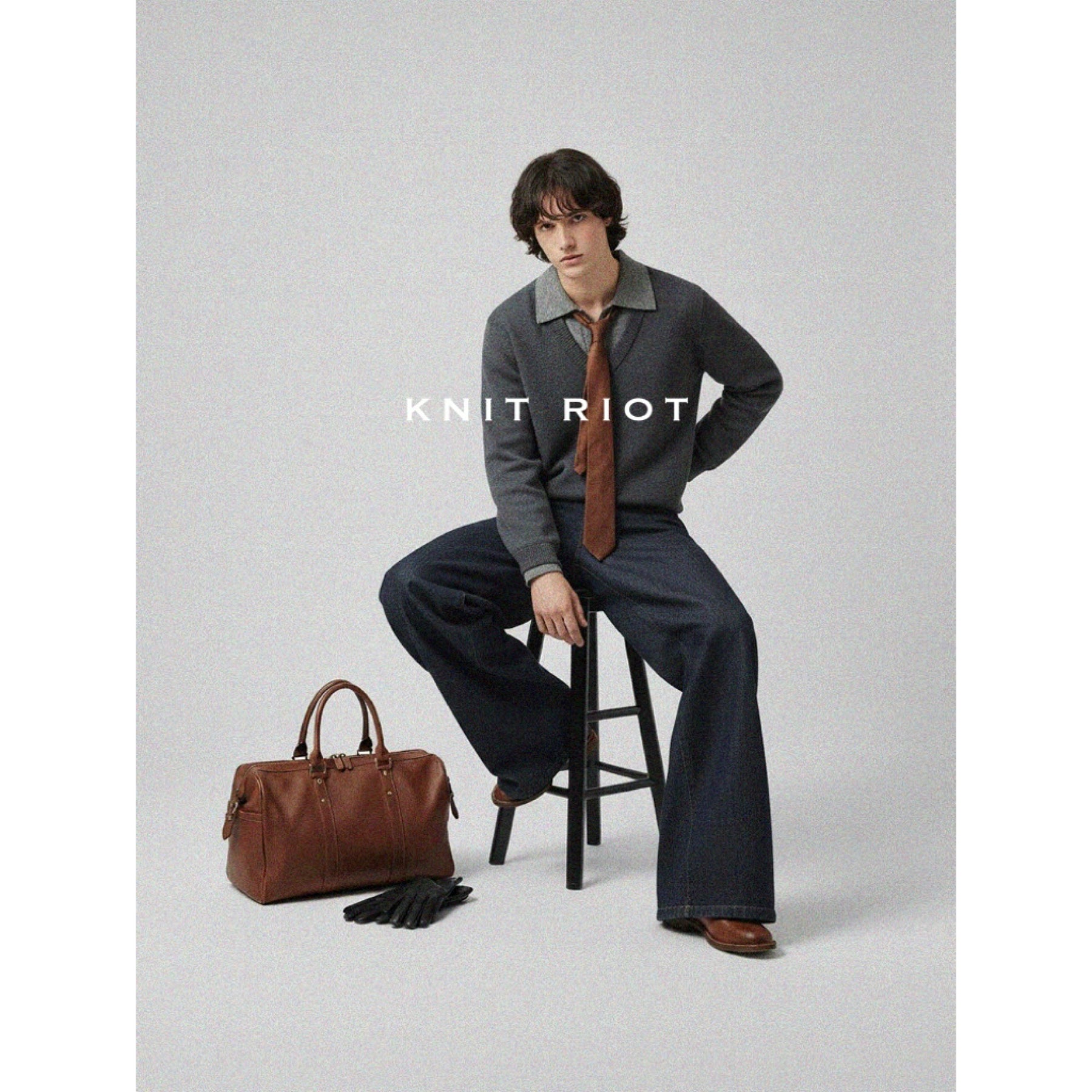 KNITRIOT Fake Two-piece Lapel Long-sleeved Knitted Sweater