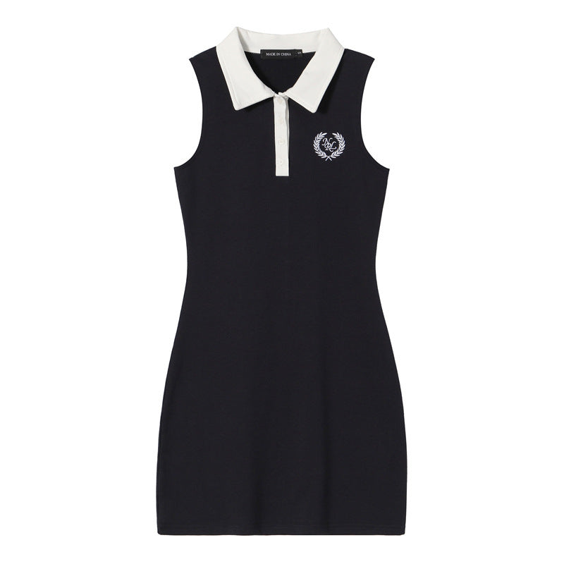Nariele Contrast Lapel College Sleeveless Dress