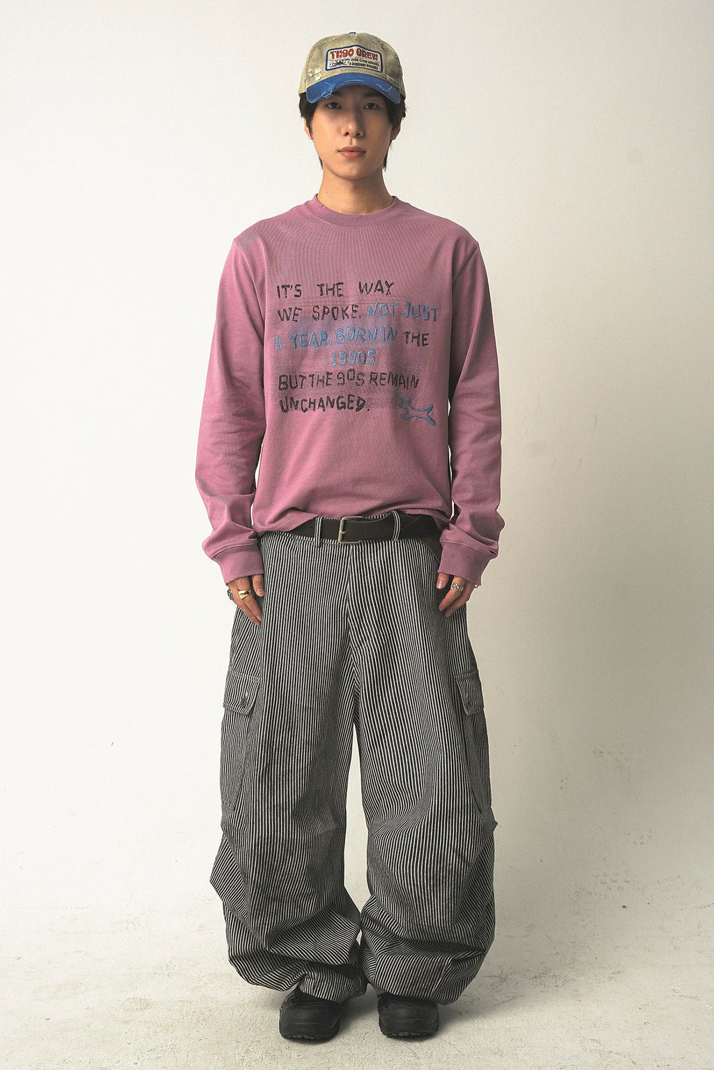 TH90 Striped Lantern Wide-leg Slacks