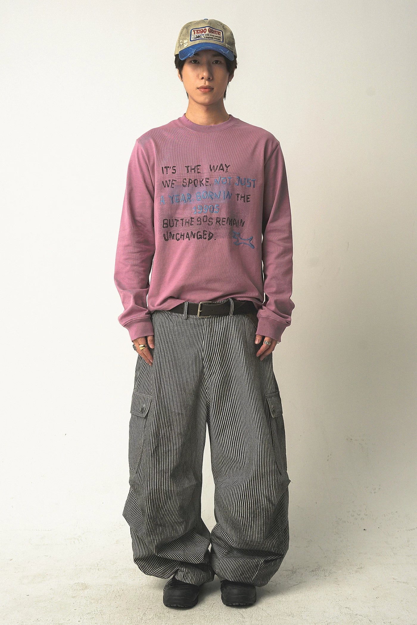 TH90 Striped Lantern Wide-leg Slacks