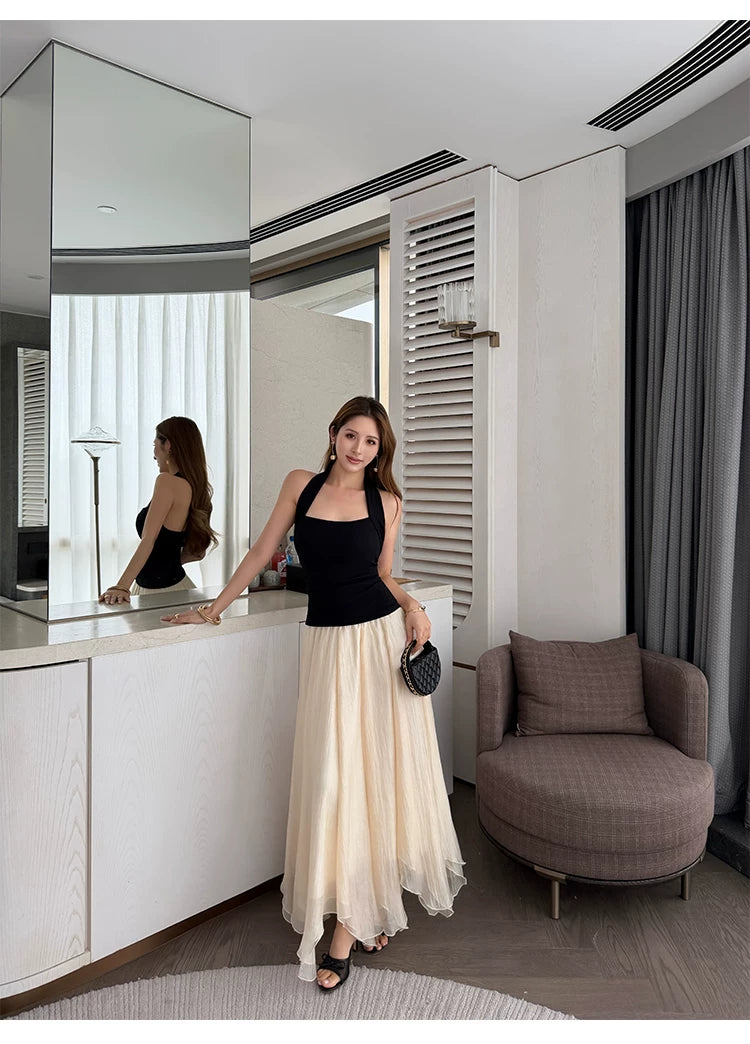 NEVA HU Temperament Elegant Yarn Skirt