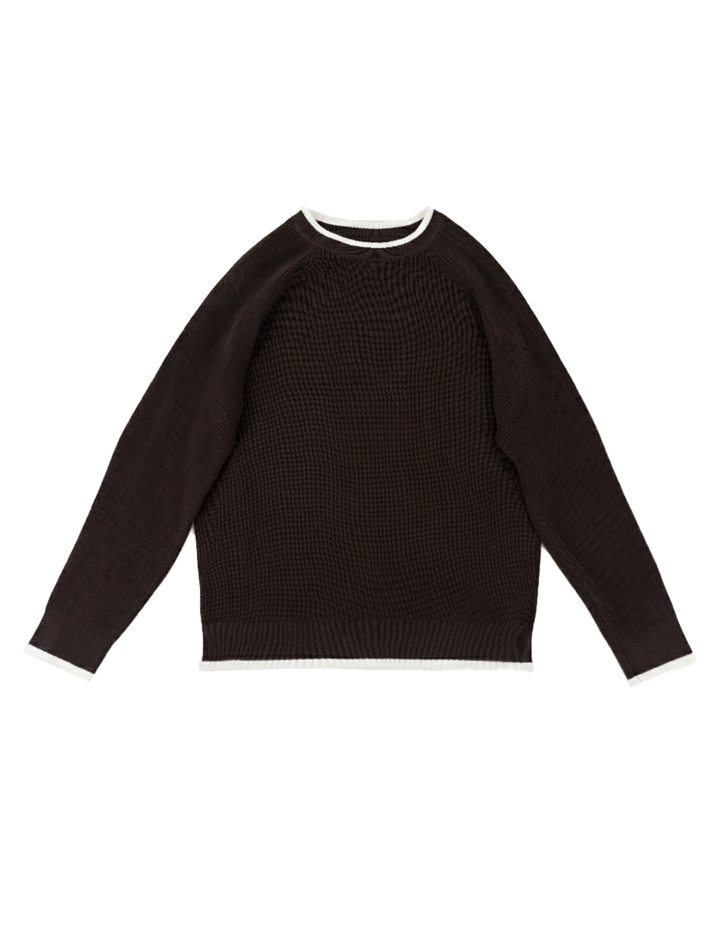 PERDU Shoulder Sleeves Contrasting Color Crew Neck Knitted Long-sleeved Sweater