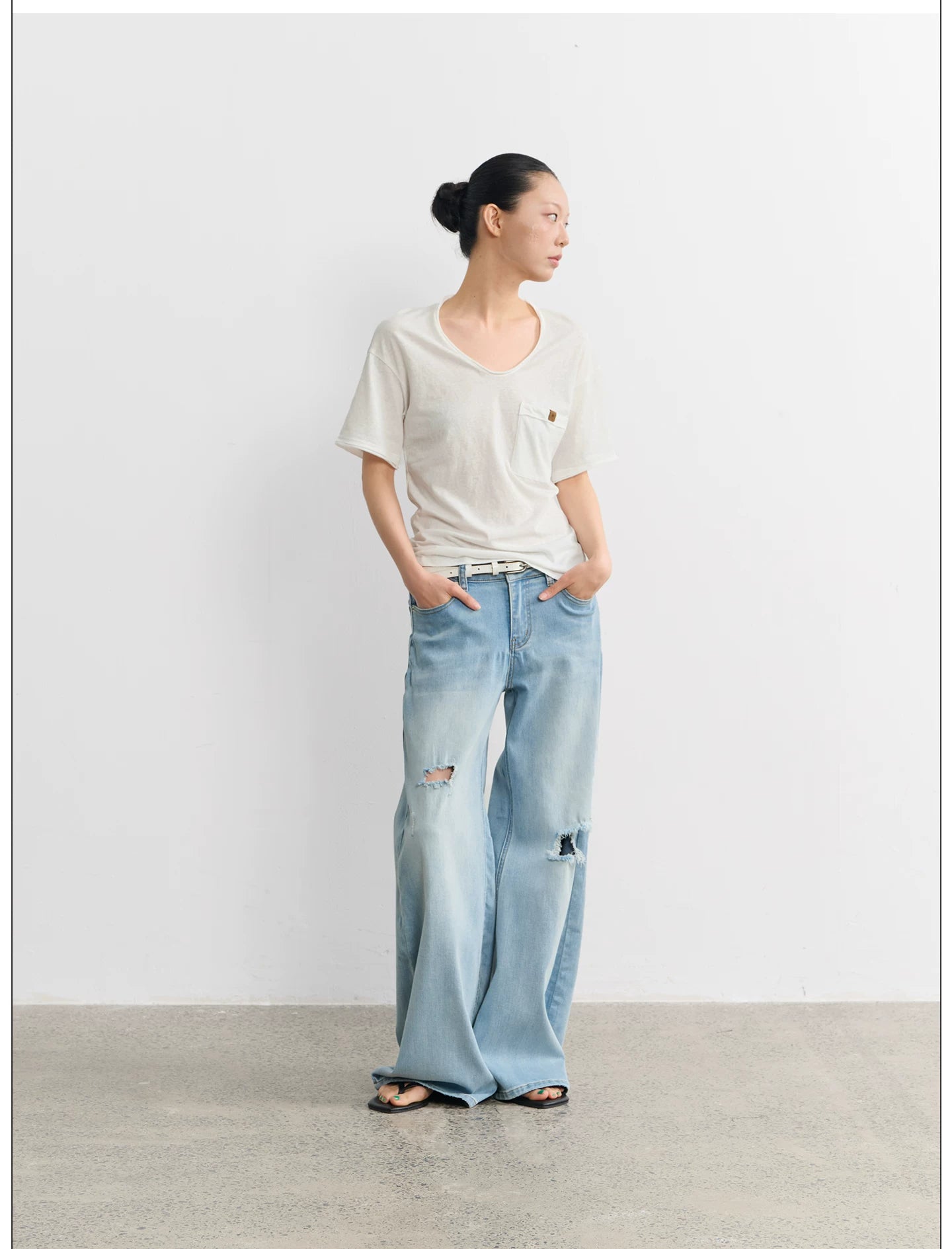 LINY LIBERTY Loose Ripped Wide-leg Jeans