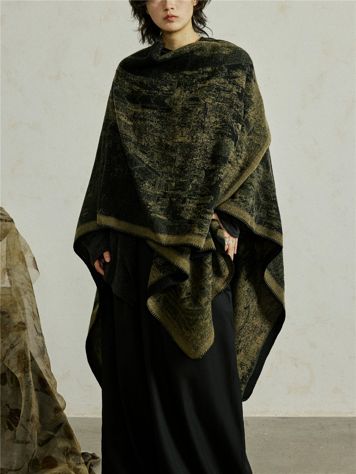 SUNYVONNE Ink Painting Split Cloak Large Shawl