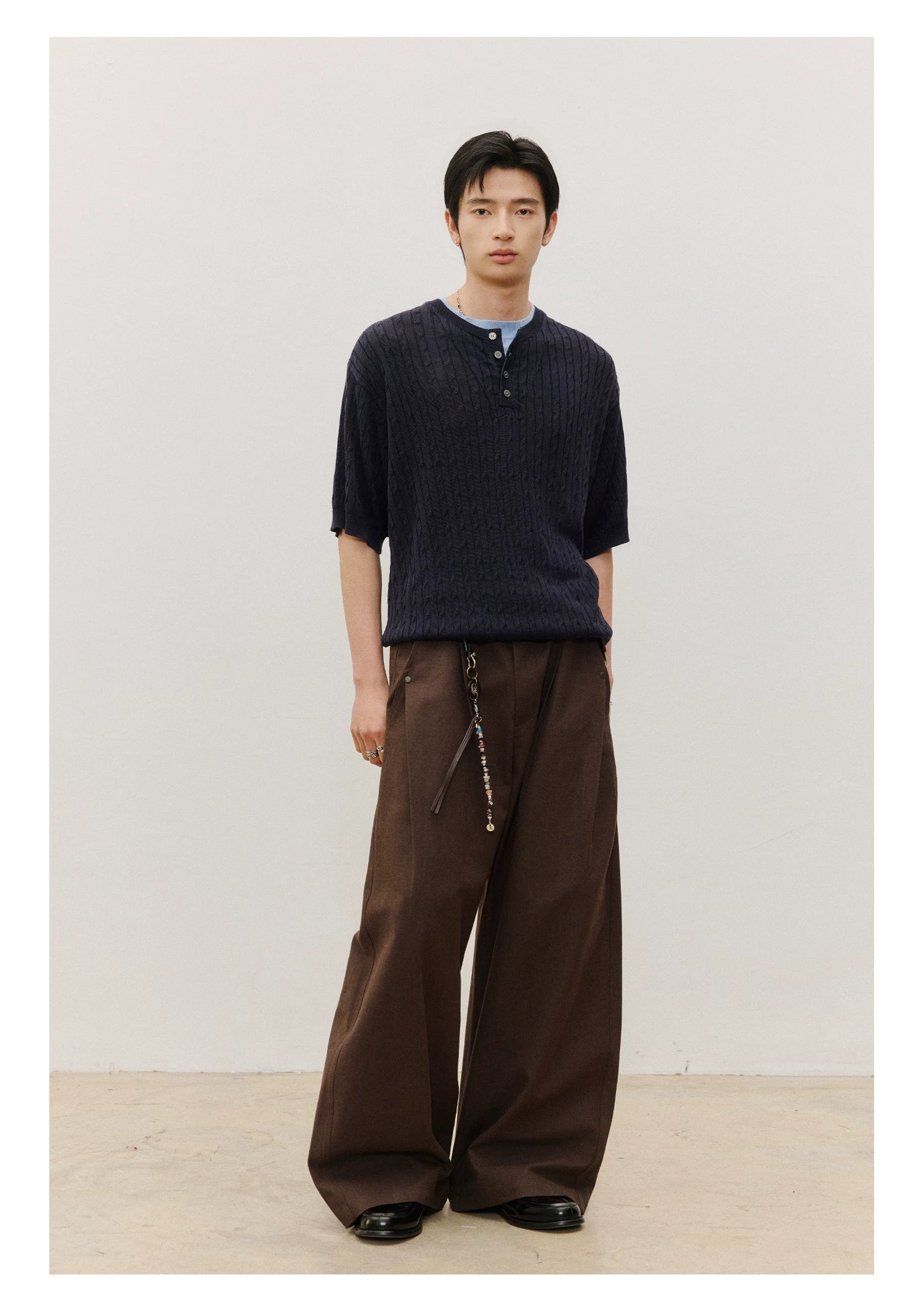 LR Double-pleated Rivet Casual Pants