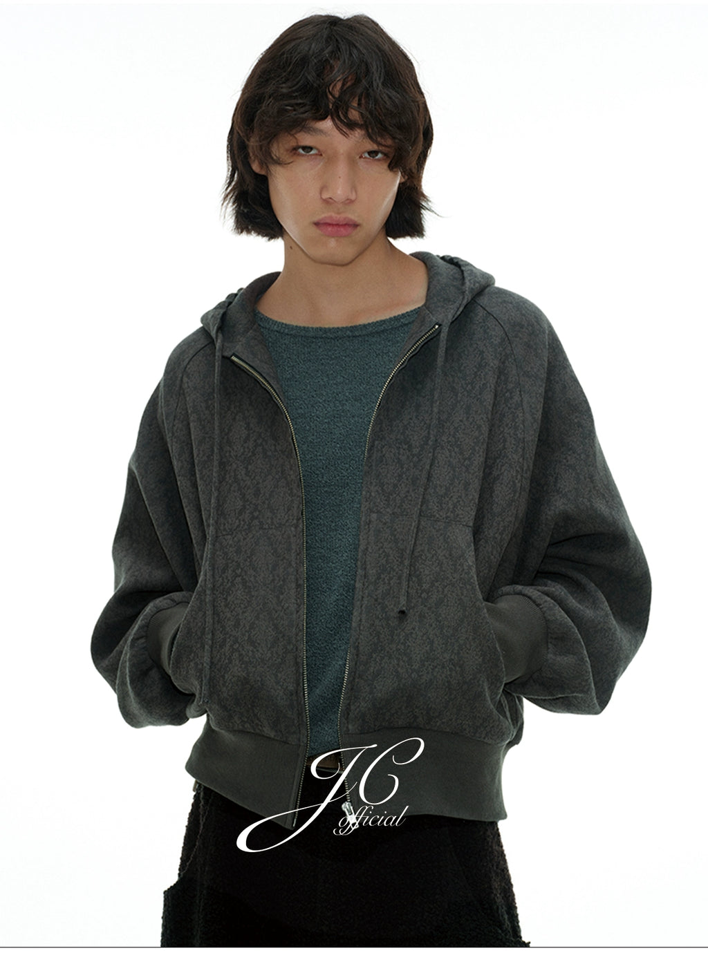 JCAESAR Jacquard Texture Short Wide Shoulder Sleeve Jacket