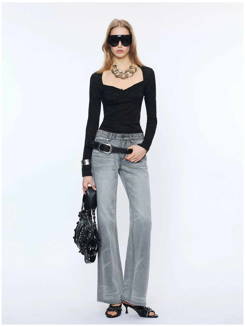 2th Desire Rivet Waist Straight Low Waist Jeans