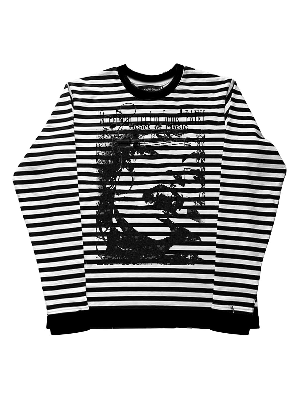 PAIKI "Black and White Striped Portrait Crew Neck Sweater"
