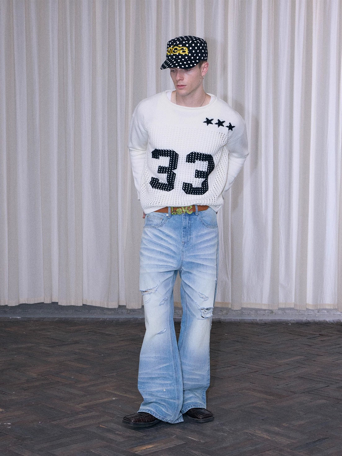 InsGale Soft Waxy Hollow Digital Jersey Sweater