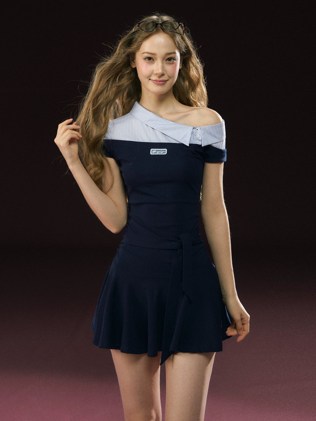 Ariseism Vintage Shirt Collar Splicing Dress