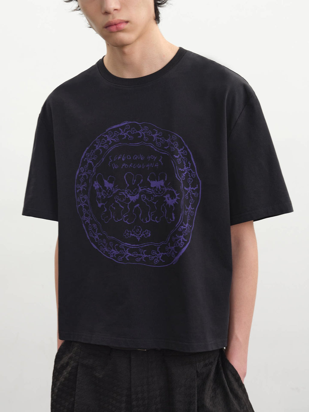 JCAESAR Retro Rabbit Print Casual Tee