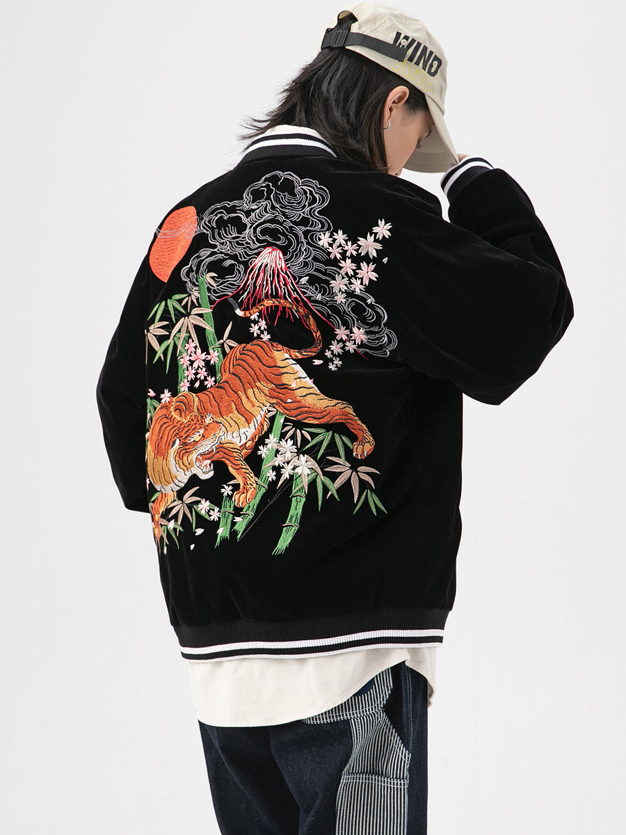 SKAJAN bamboo tiger embroidered baseball jersey jacket