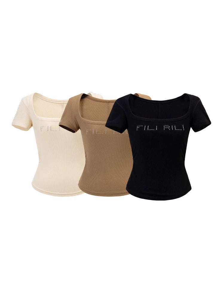 FILIRILI Vintage Versatile Square Neck Short Sleeve Knitted Sweater