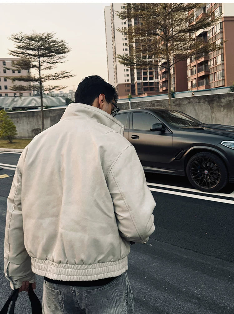 ZOZOFOREST Fleece Inner Bomber Leather Jacket