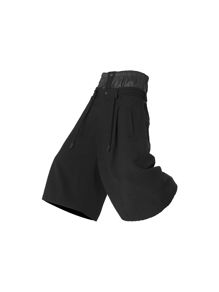 RELABEL Double Waist Splicing Loose Eight-point Trousers