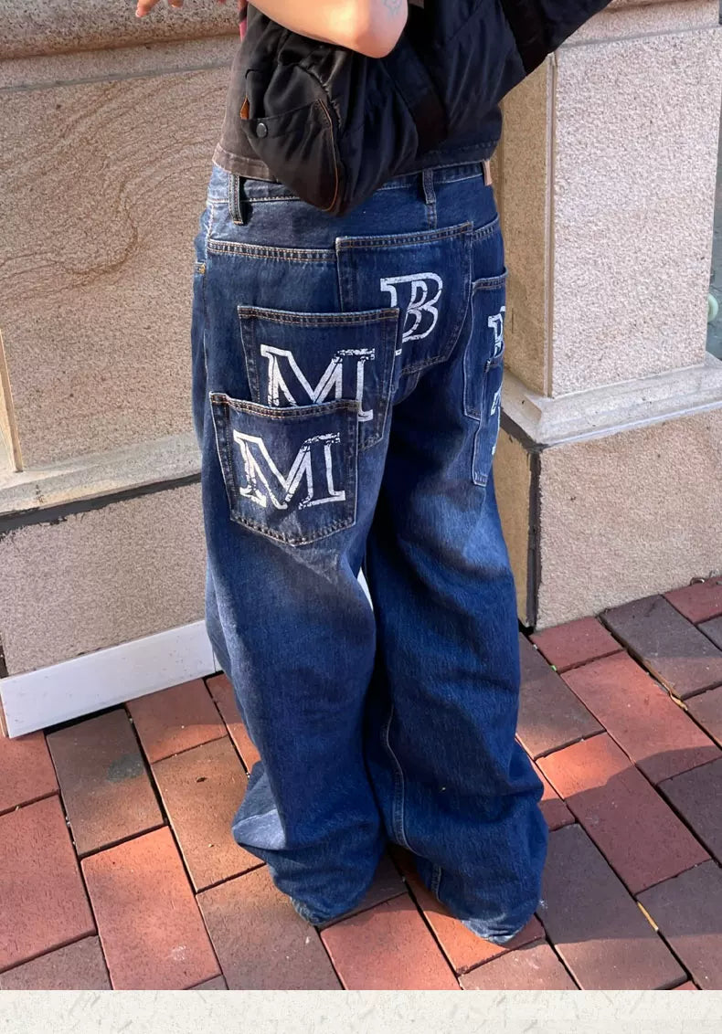 MMBBT Multi-pocket Embroidered Loose and Versatile Jeans