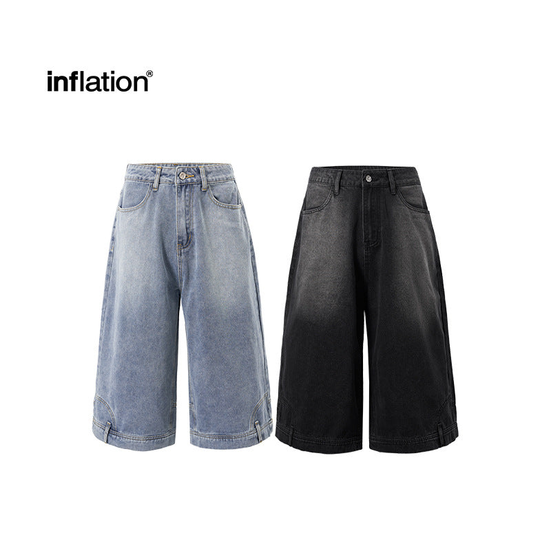 INF Anti-structure washing seven-point denim shorts