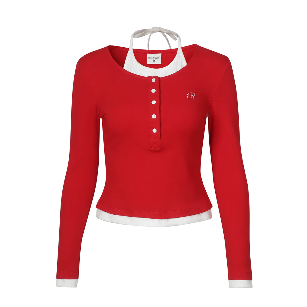 UnderStress Fake Two Henry Collar Slim Neck Long Sleeve