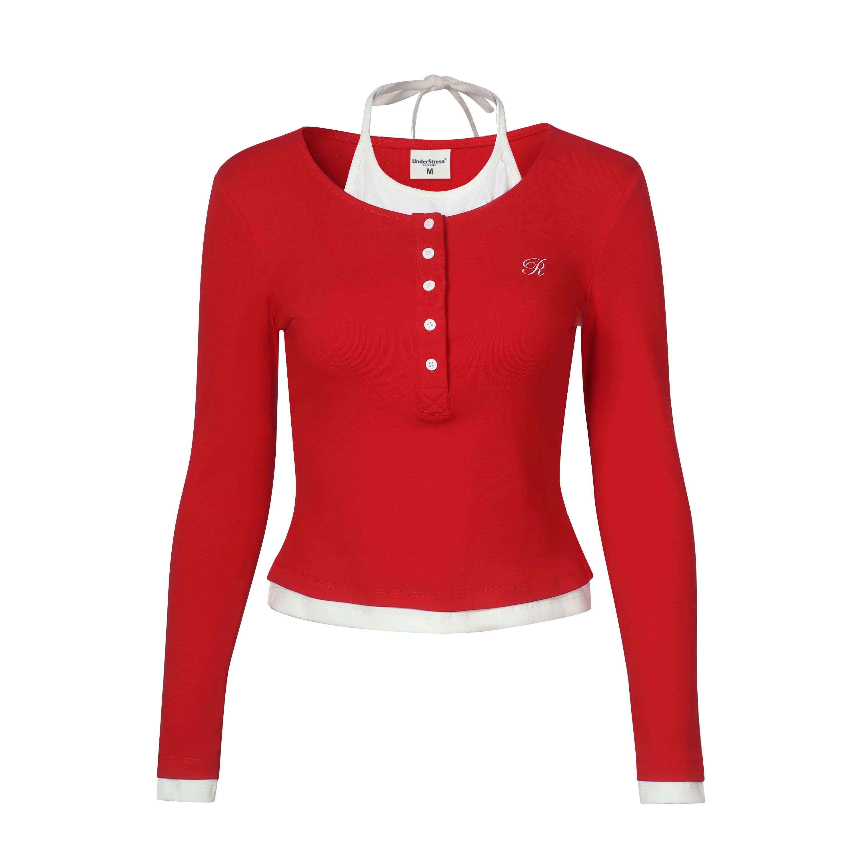 UnderStress Fake Two Henry Collar Slim Neck Long Sleeve