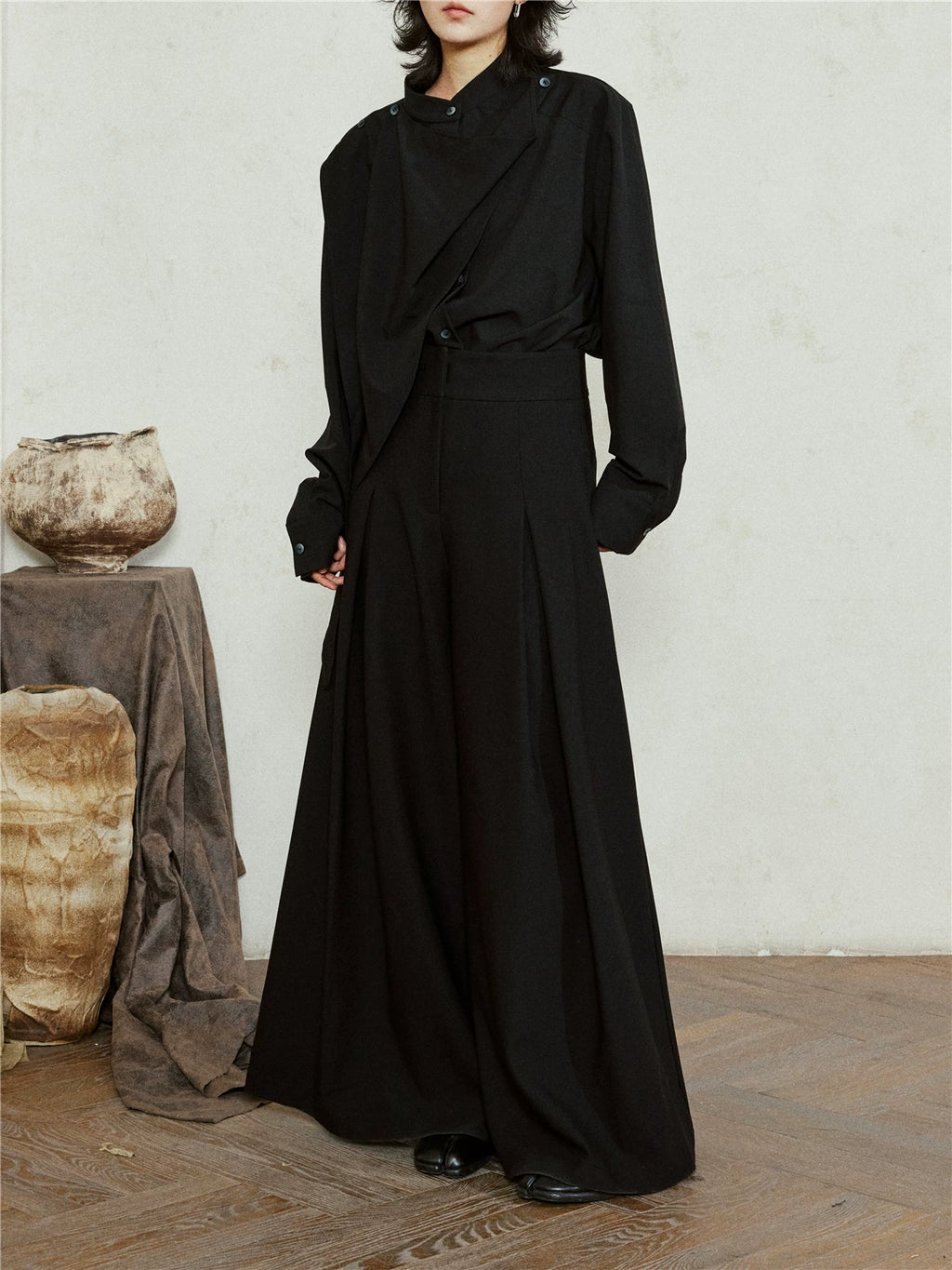 SUNYVONNE High-waisted Wide-leg Floor-length Suit Pants
