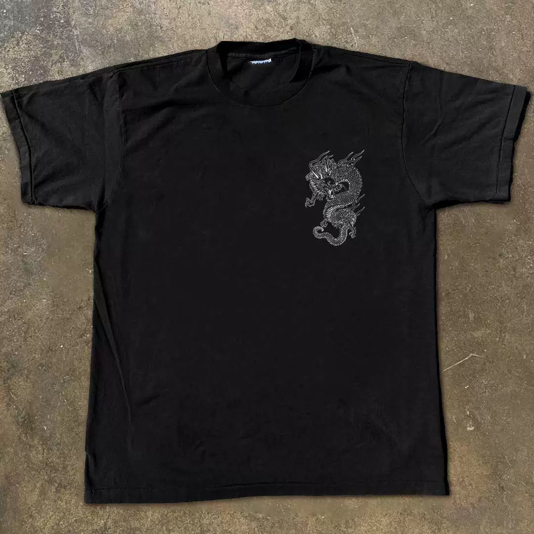 UPUPXIA Vintage Chinese Dragon Print Loose Tee
