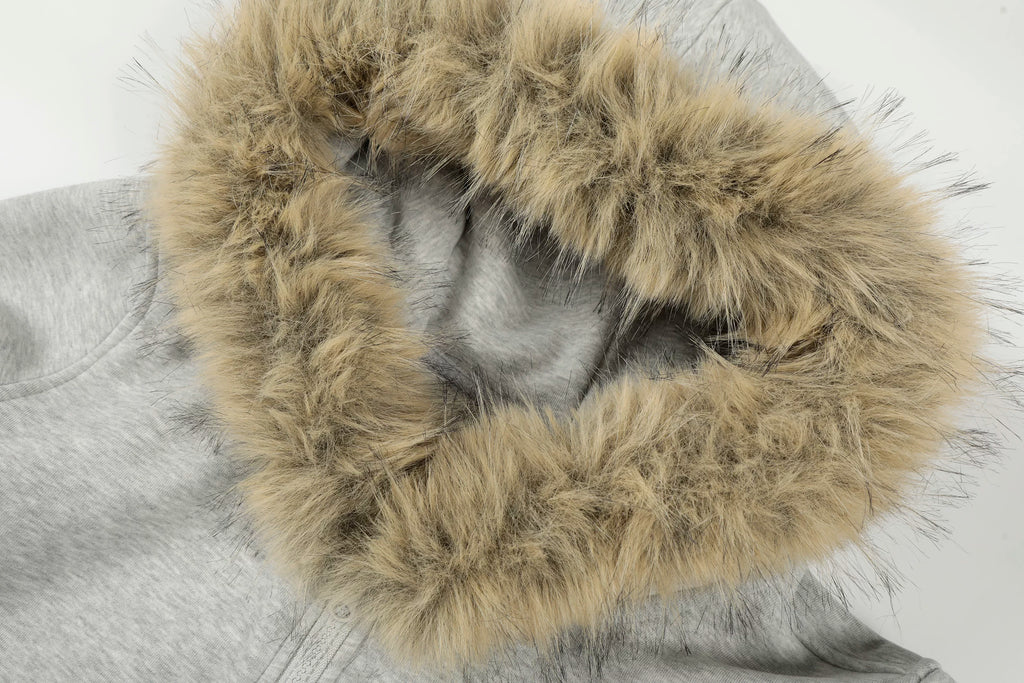 Saimt Retro Oversized Faux Fur Collar Cropped Jacket
