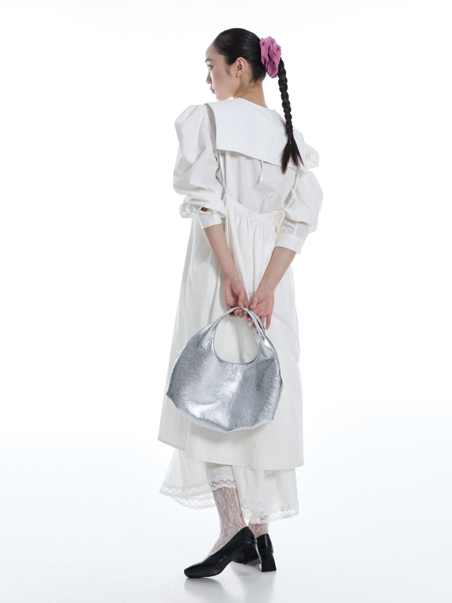 DirtySix Fuka bento bag soft pleated shiny leather shoulder underarm bag.