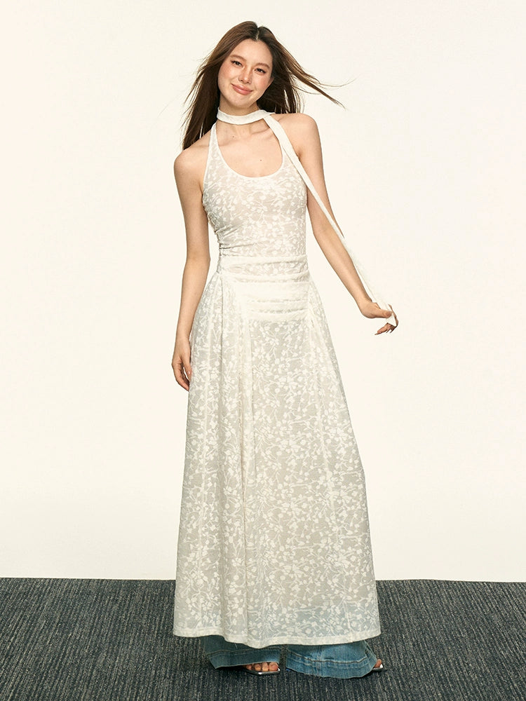 Aaisup Lace Jacquard Waist Thin Floral Skirt