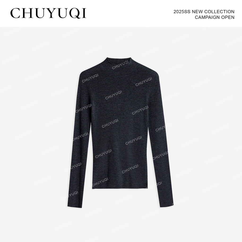 CHUYUQI Slim-fit Semi-turtleneck Bottomed Knitted Sweater