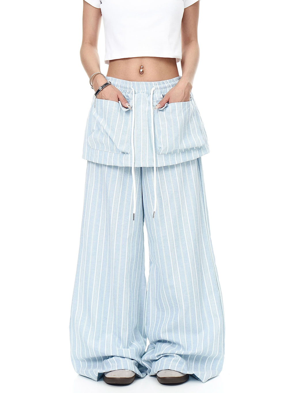 BLACKLISTS Lazy Wind Fake Two-piece Stacked Striped Pants