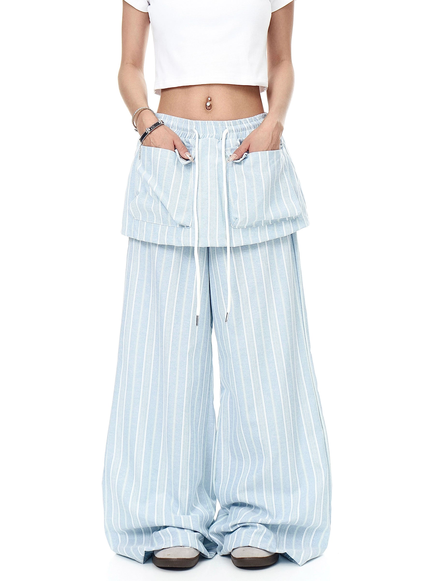 BLACKLISTS Lazy Wind Fake Two-piece Stacked Striped Pants