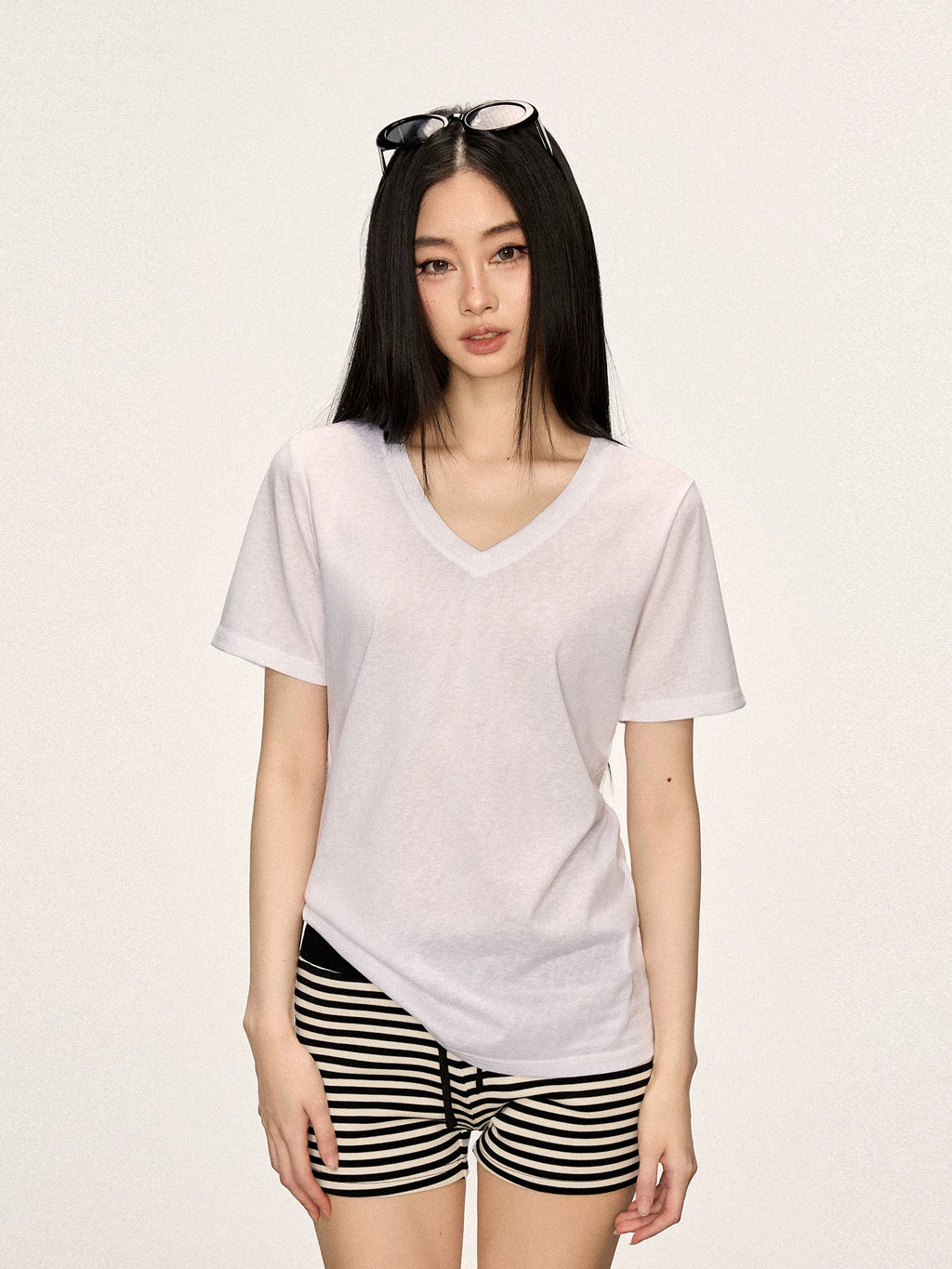 Cherry Melody Slack V Neck Loose Tee