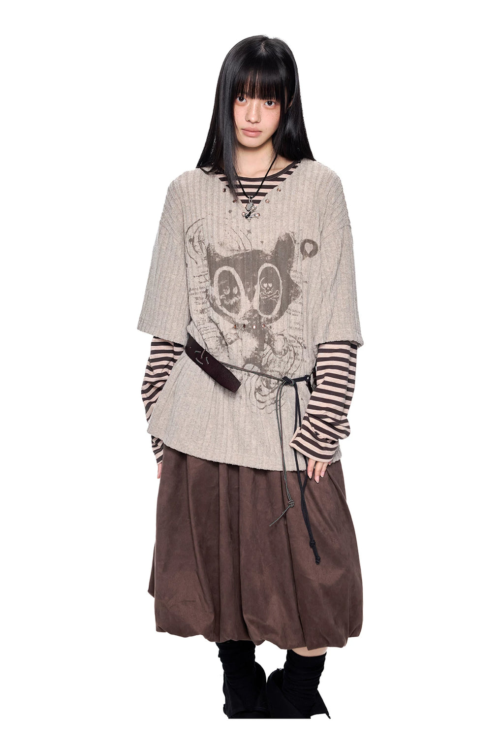 EZEK Fake Two-piece Striped Splicing Long Sleeve