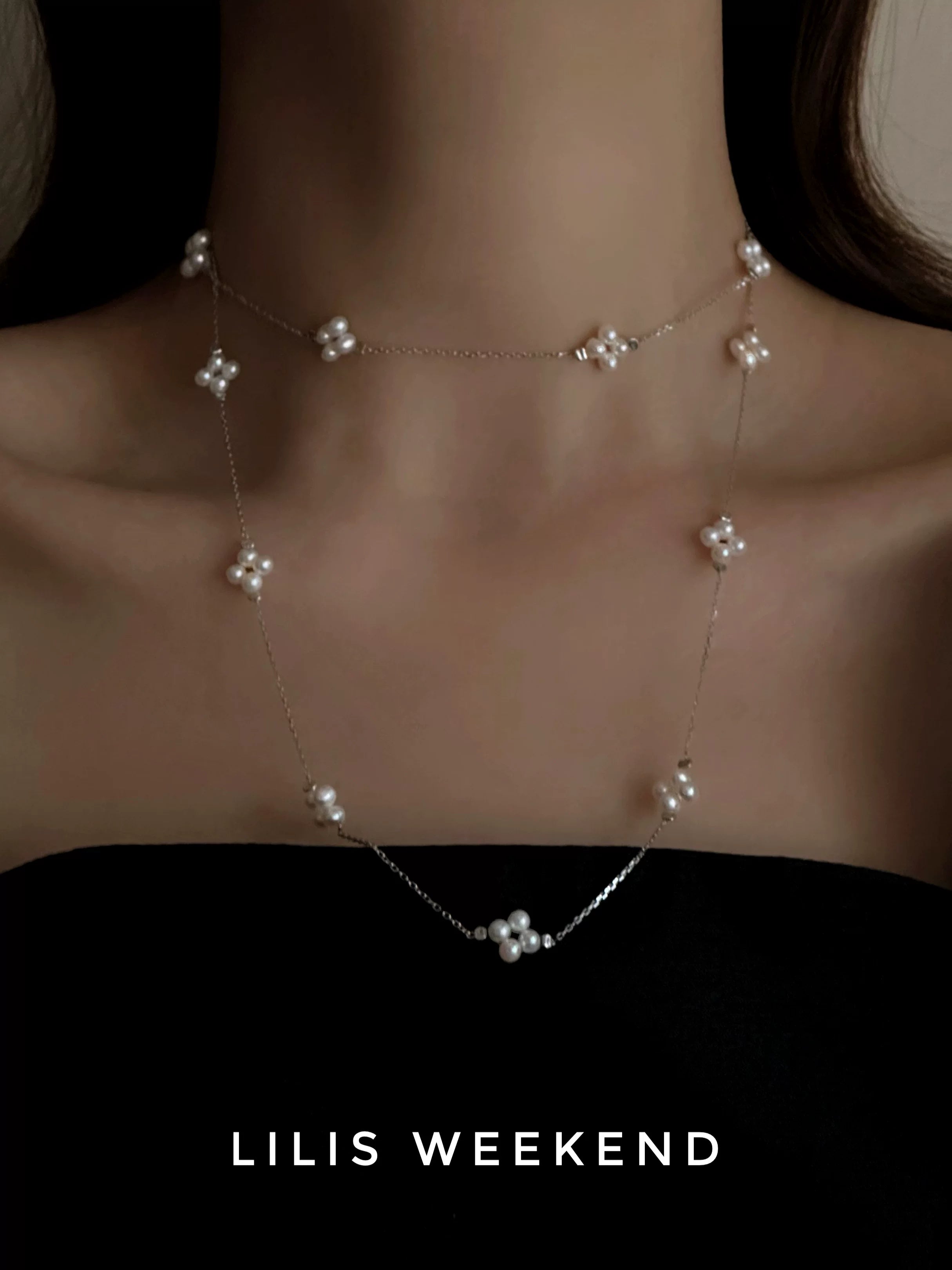 Lilis Weekend Cross Petal Pearl Necklace