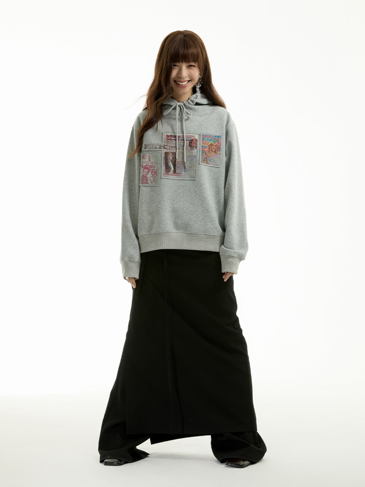 FUNKYFUN Blur Magazine Print Hooded Pullover Sweater