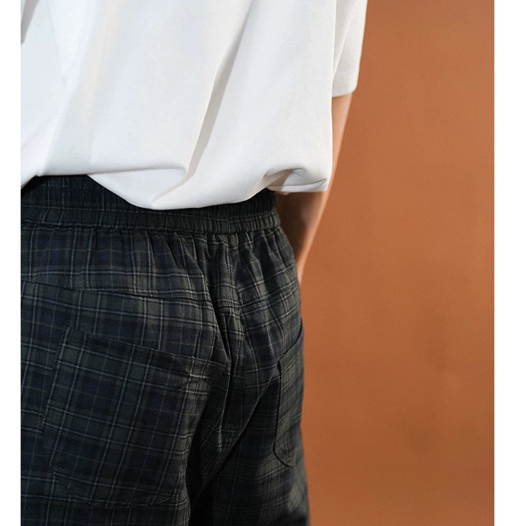 O3PARK Retro Plaid Loose and Versatile Trousers