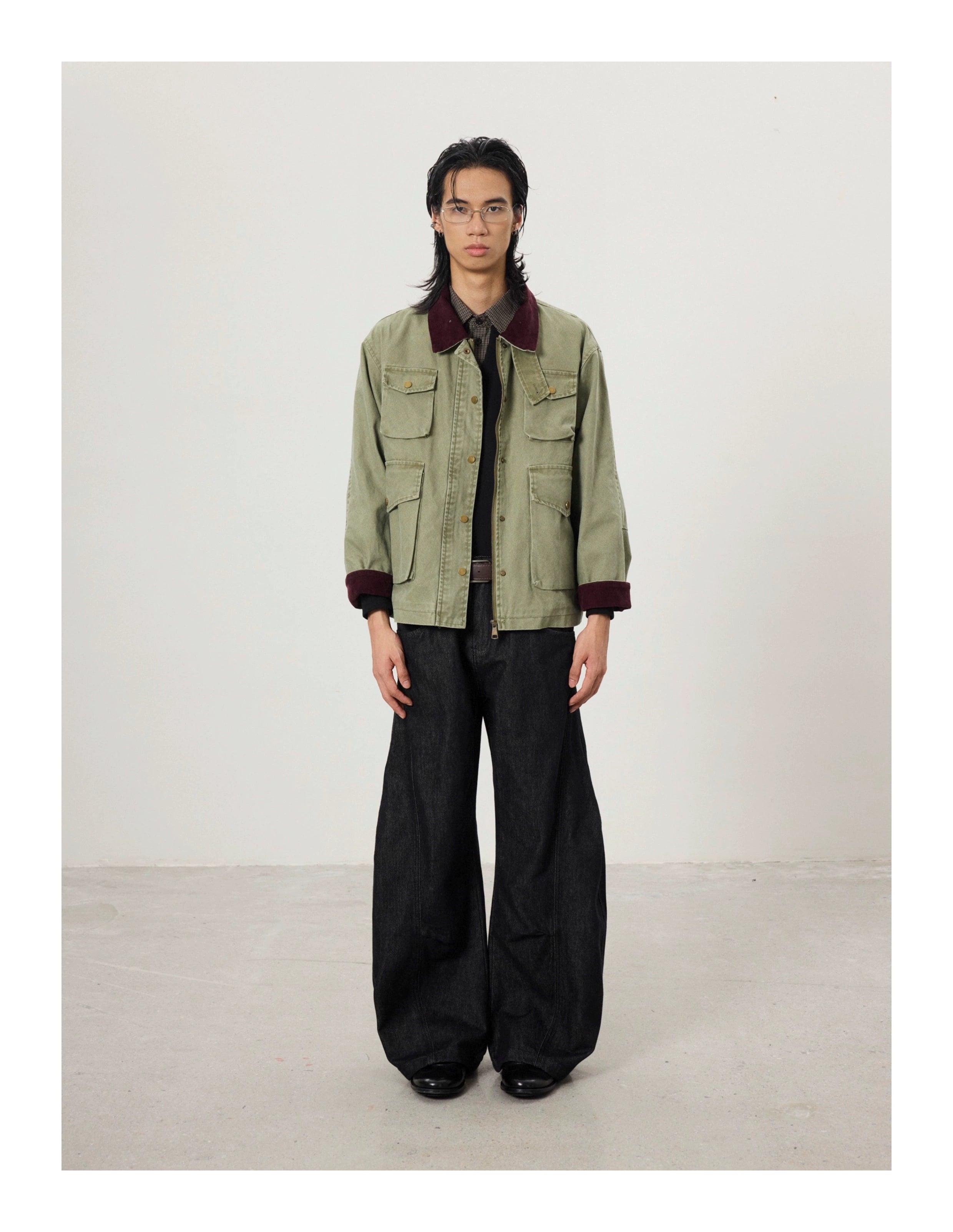 BTSG Vintage Contrasting Stitched Corduroy Collar Tooling Jacket