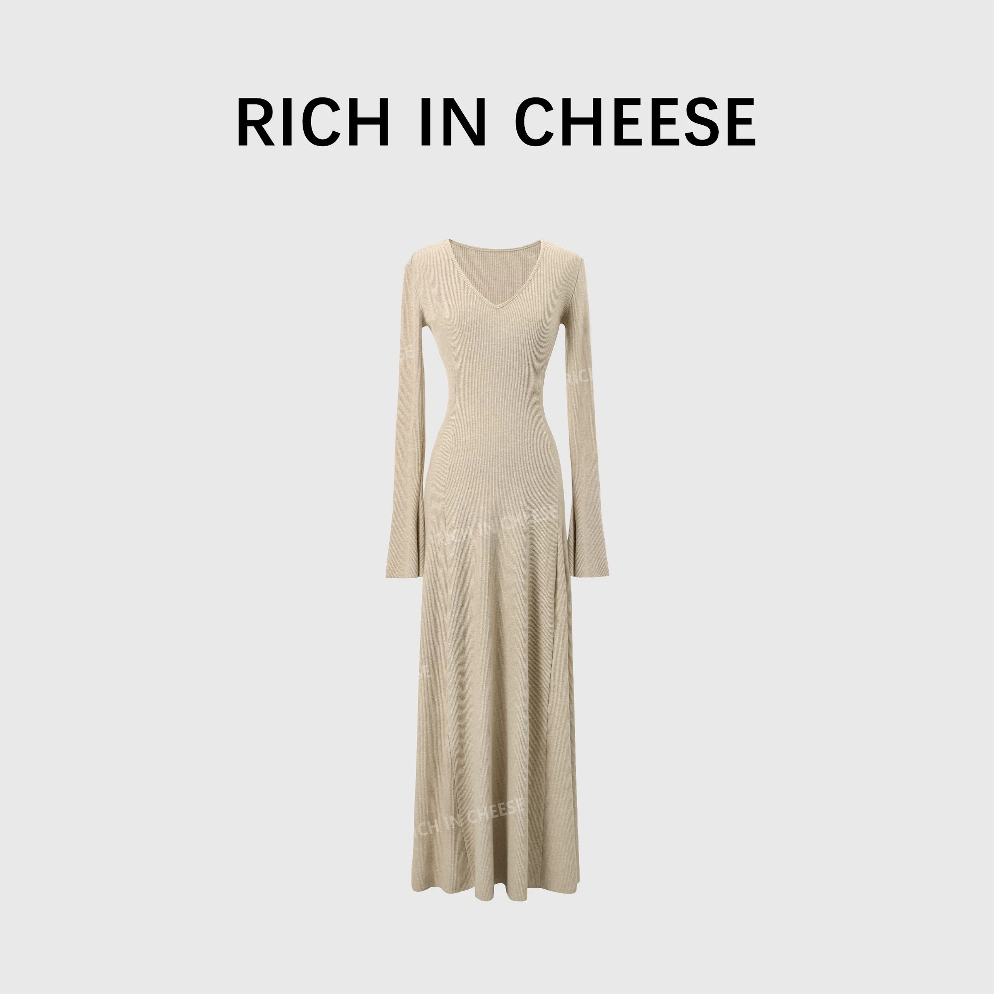RICH IN CHEESE Knitted Waist Slim Dress