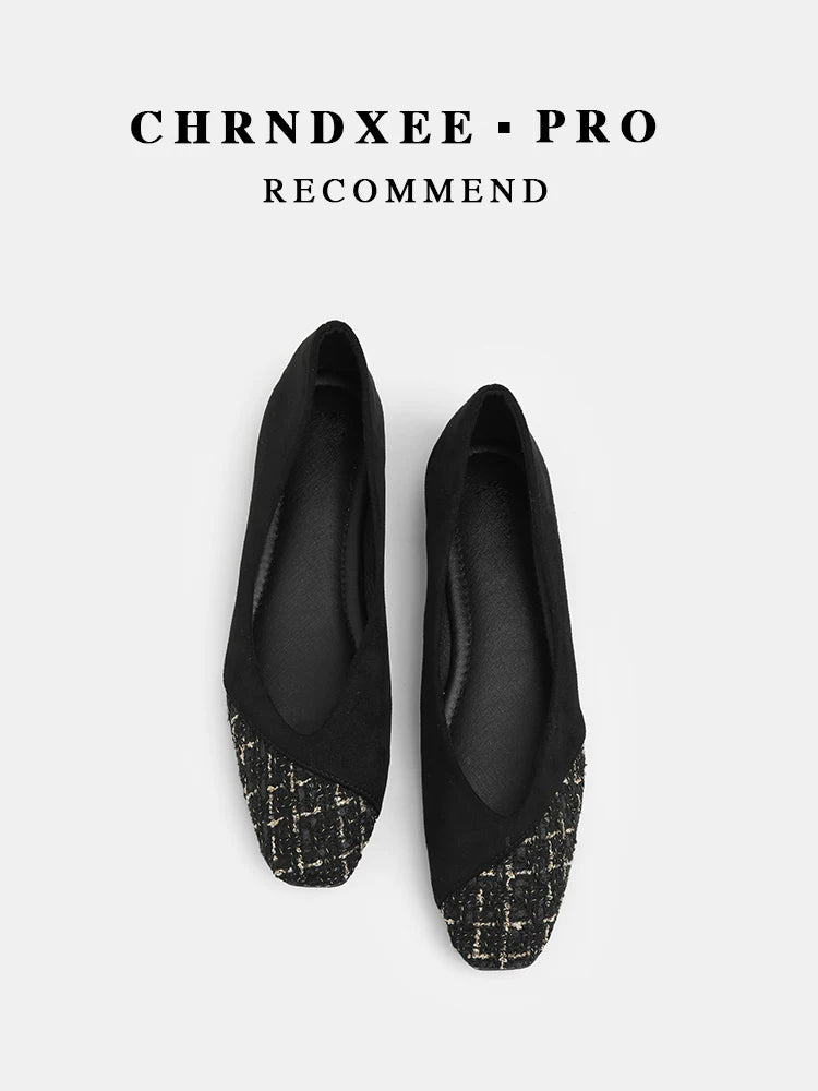 CHRNDXEE Square Head Shallow Mouth Versatile Flat Shoes