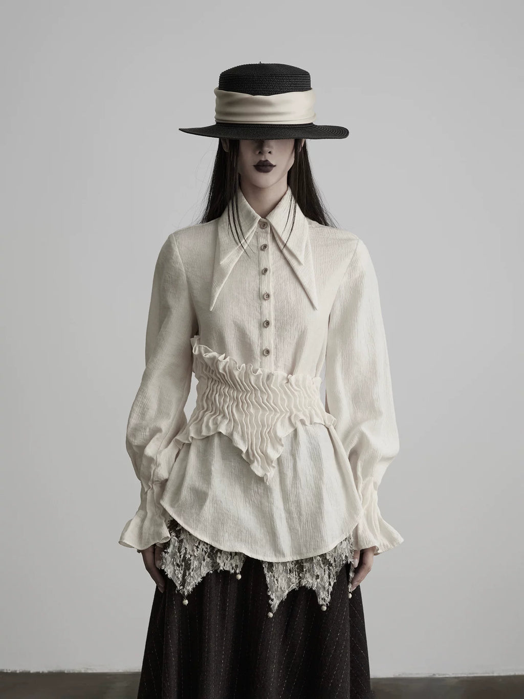 INDULGE Irregular Pleated Sleeve Shirt Long Sleeve
