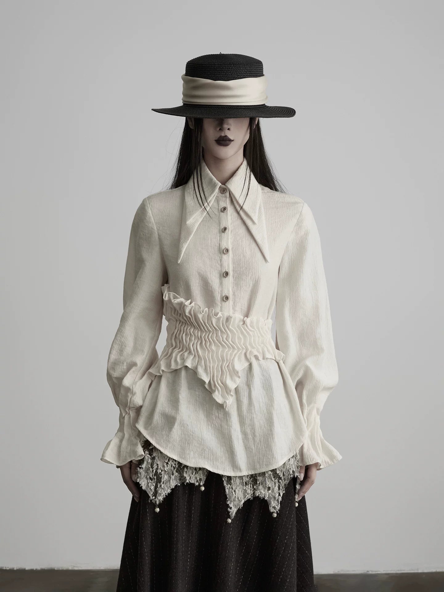 INDULGE Irregular Pleated Sleeve Shirt Long Sleeve