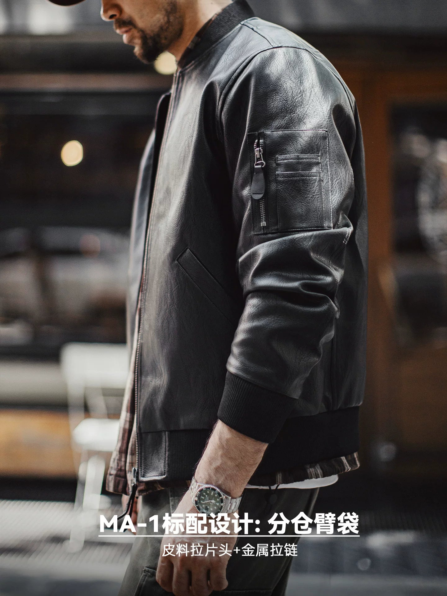 Madden Black MA1 Pilot Bomber Leather Short Jacket