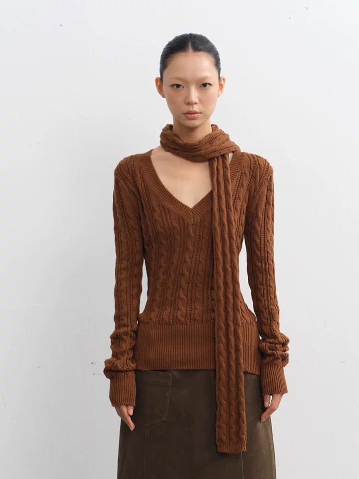 LINY LIBERTY Vintage V-neck Twisted Waist Knitted Sweater