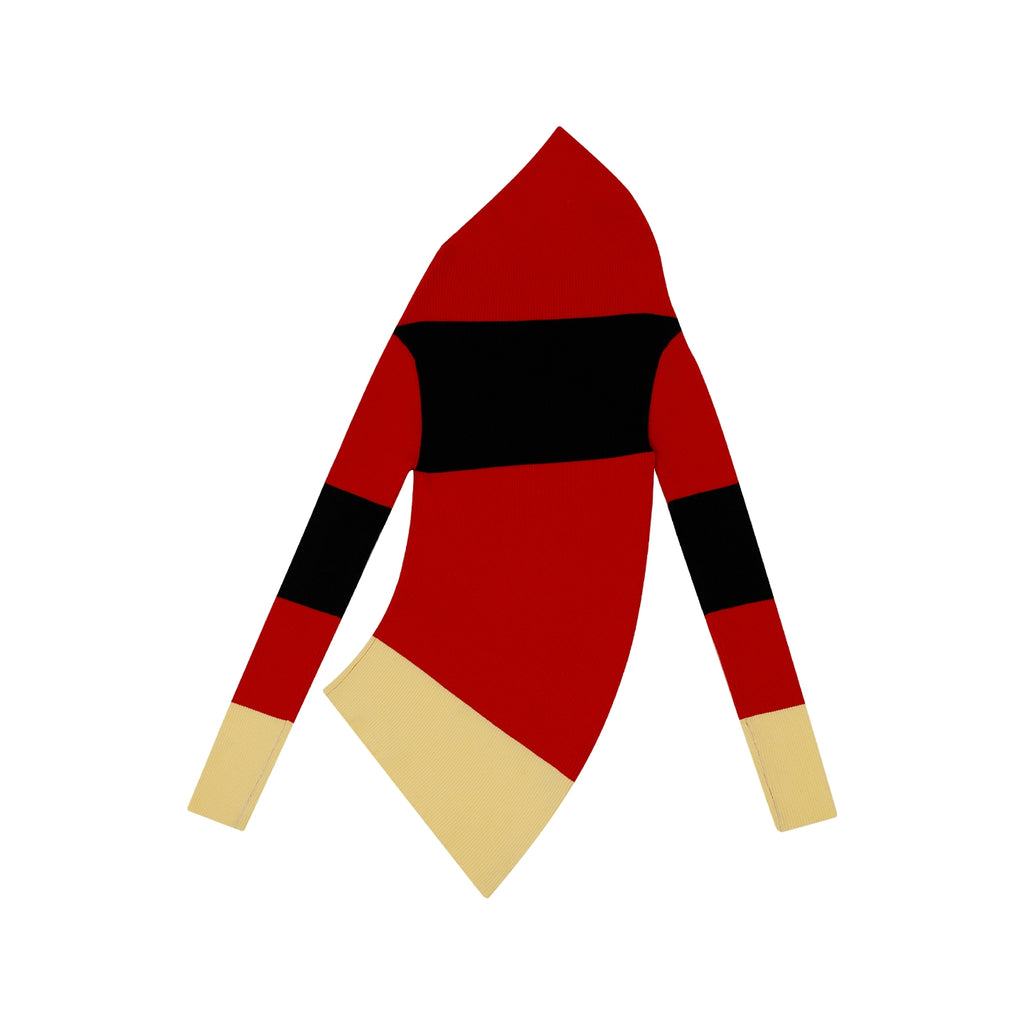 FUNKYFUN Contrasting Color Retro Spliced Slanted Shoulder Knitted Sweater